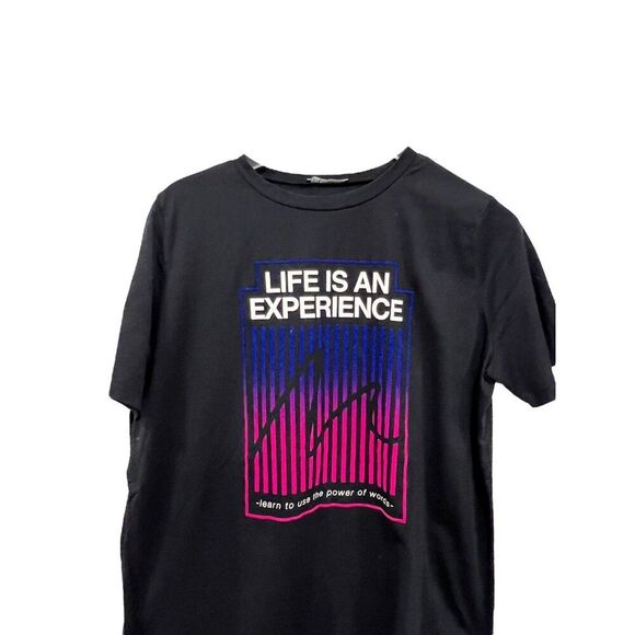 Zara Women Size L Black T-Shirt Life is an Experience Short Sleeve - Picture 2 of 4